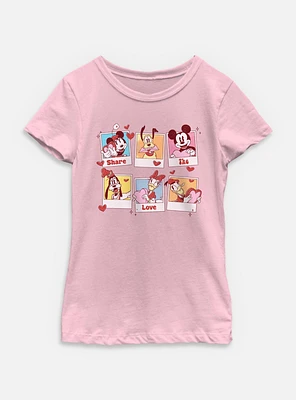 Disney Mickey Mouse Share The Love Polaroids Youth Girls T-Shirt