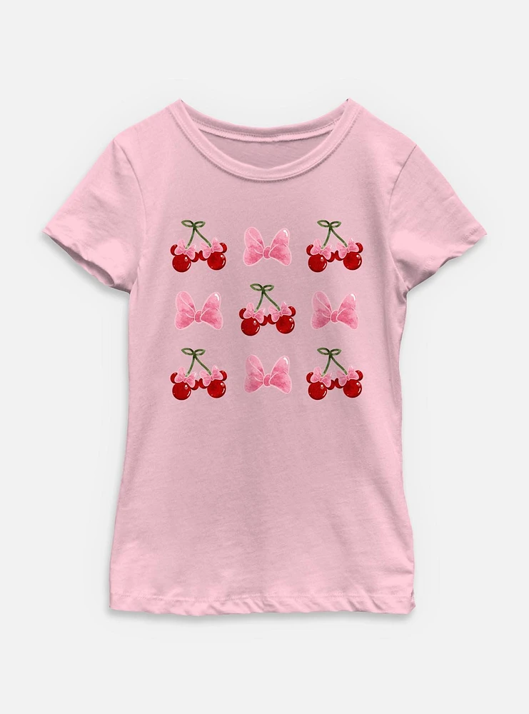 Disney Minnie Mouse Cherries And Bows Youth Girls T-Shirt