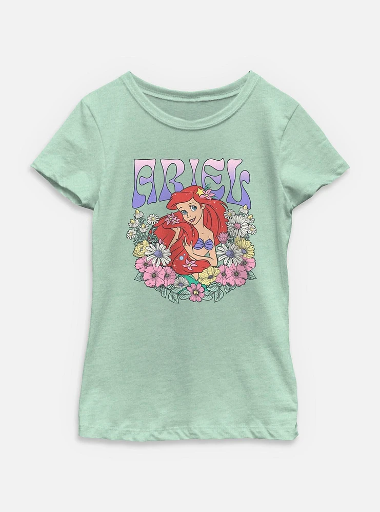 Disney Princesses Ariel Floral Wreath Youth Girls T-Shirt
