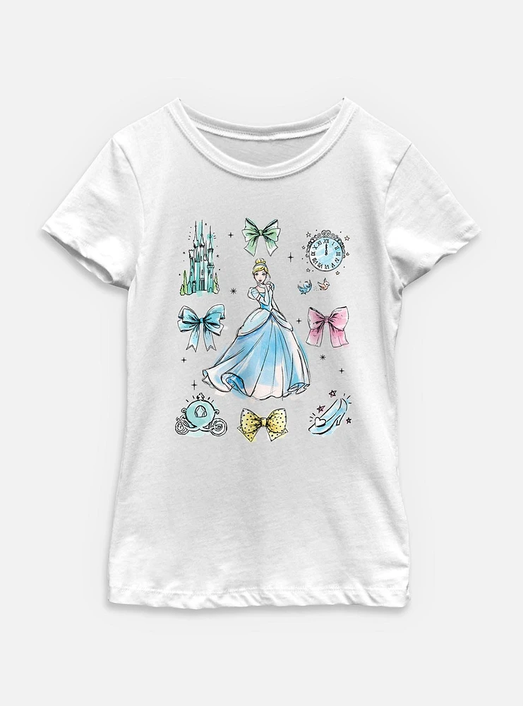 Disney Princesses Cinderella Bow Icons Youth Girls T-Shirt