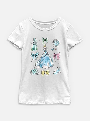 Disney Princesses Cinderella Bow Icons Youth Girls T-Shirt