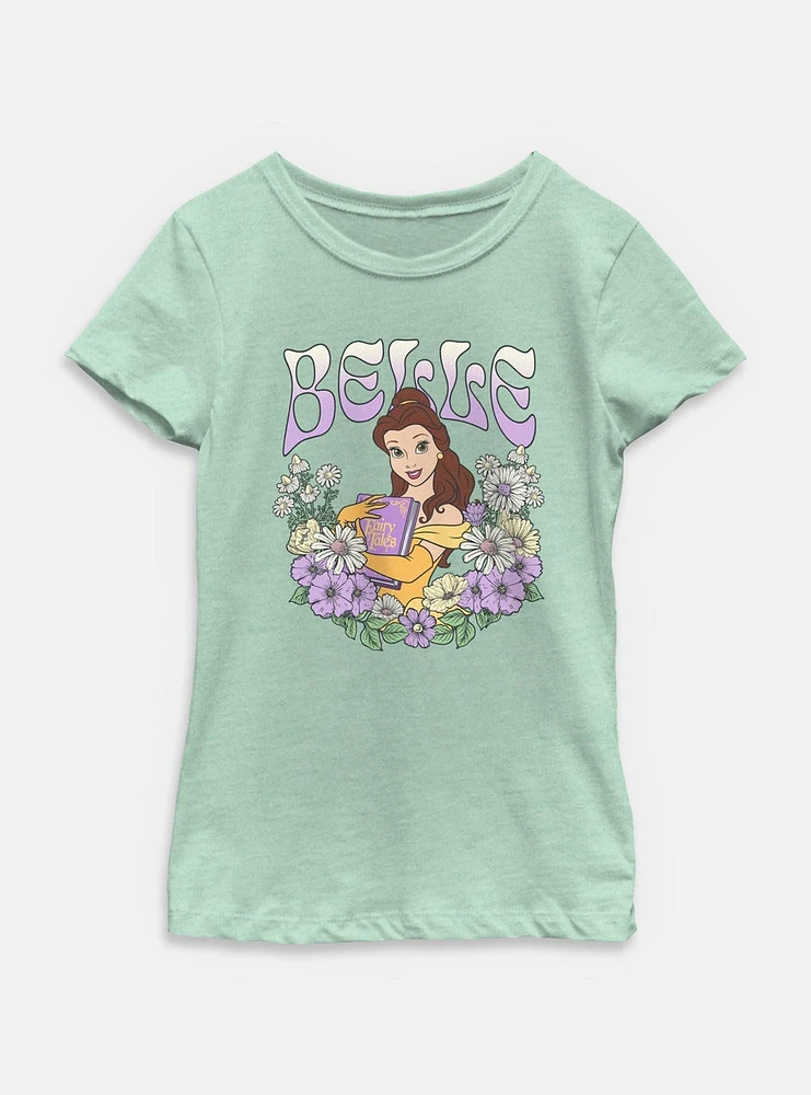 Disney Princesses Belle Floral Wreath Youth Girls T-Shirt