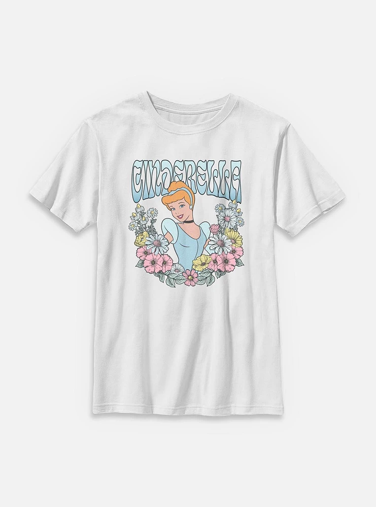 Disney Princesses Cinderella Floral Wreath Youth T-Shirt