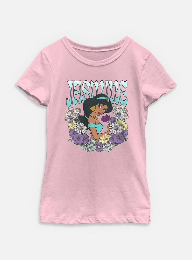 Disney Princesses Jasmine Floral Wreath Youth Girls T-Shirt