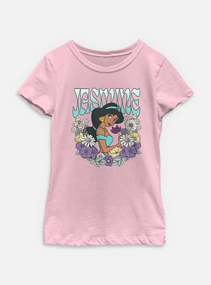 Disney Princesses Jasmine Floral Wreath Youth Girls T-Shirt