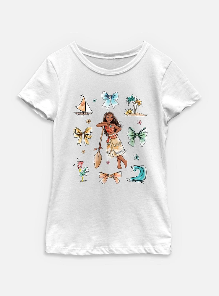 Disney Princesses Moana Sea & Bows Youth Girls T-Shirt