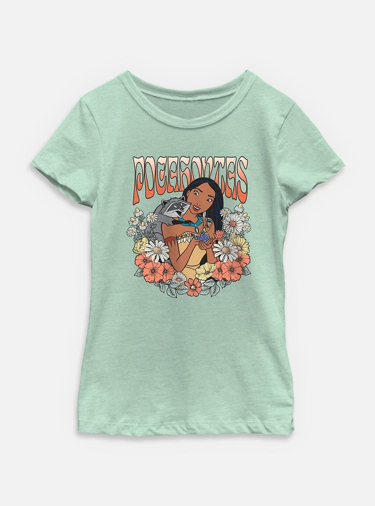 Disney Princesses Pocahontas Floral Wreath Youth Girls T-Shirt