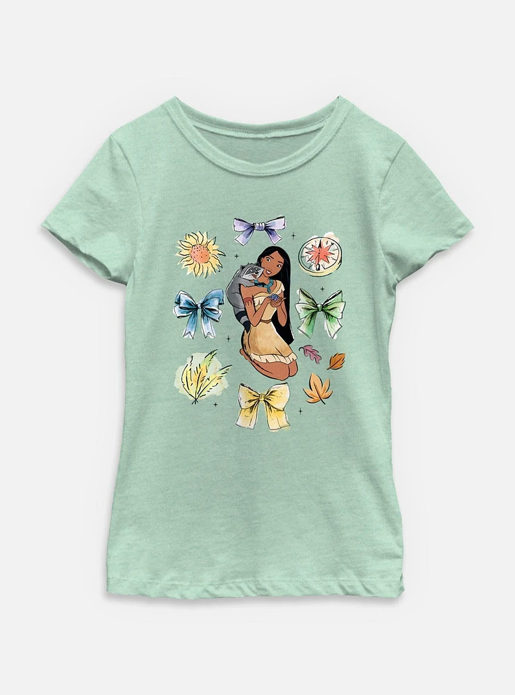 Disney Princesses Pocahontas Bow Icons Youth Girls T-Shirt