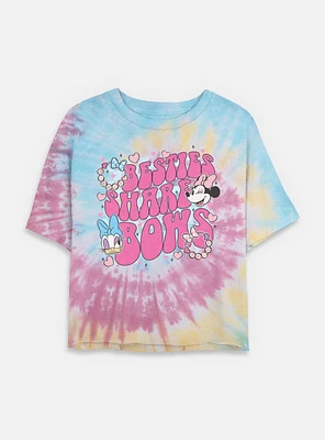 Disney Minnie Mouse & Daisy Besties Share Bows Womens Tie-Dye Crop T-Shirt