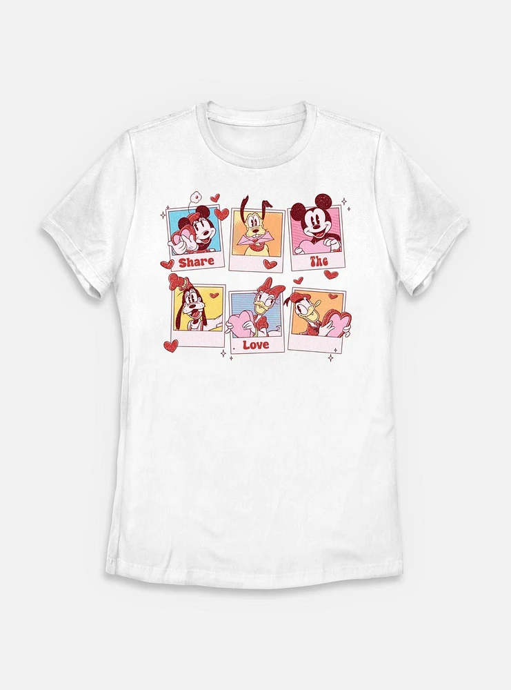Disney Mickey Mouse Share The Love Polaroids Womens T-Shirt