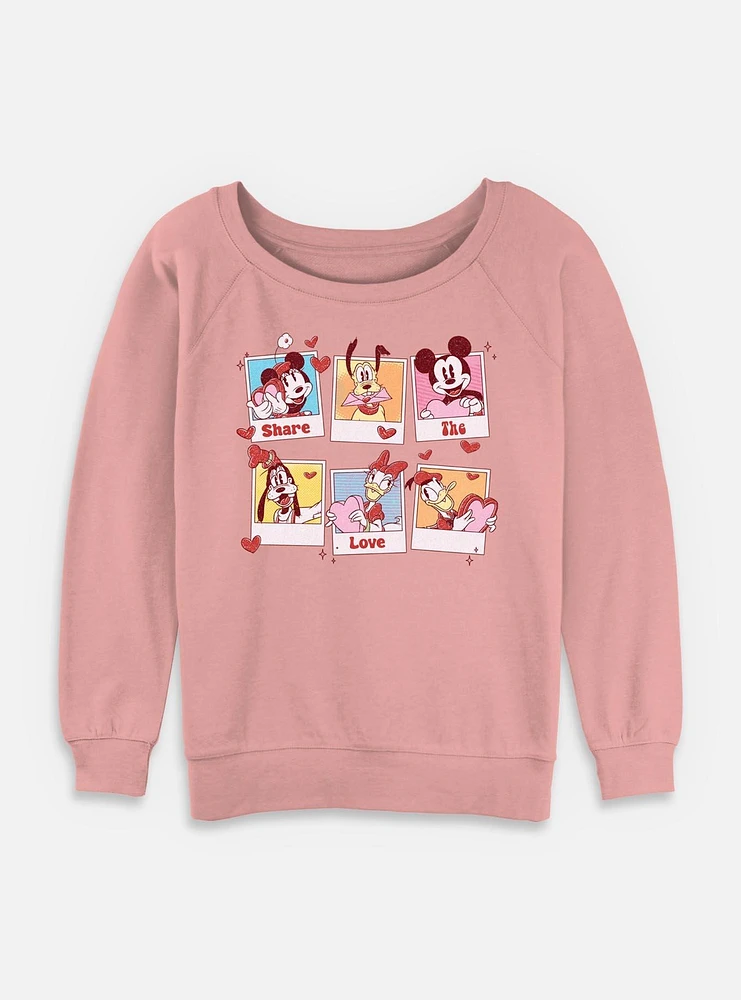 Disney Mickey Mouse Share The Love Polaroids Womens Slouchy Sweatshirt