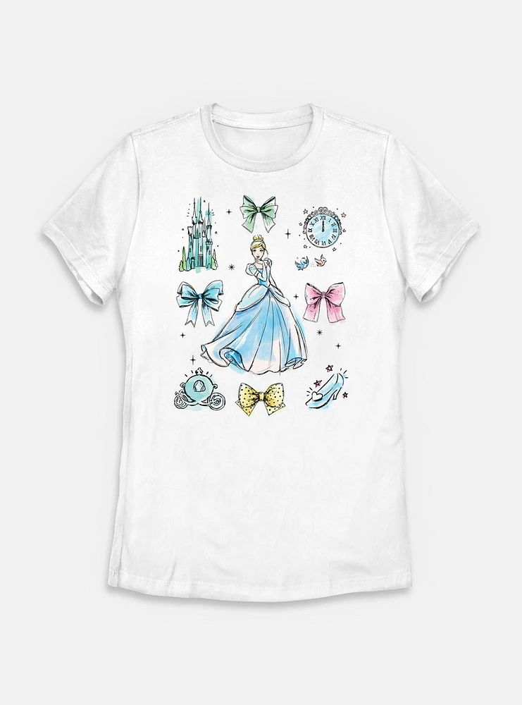 Disney Princesses Cinderella Bow Icons Womens T-Shirt