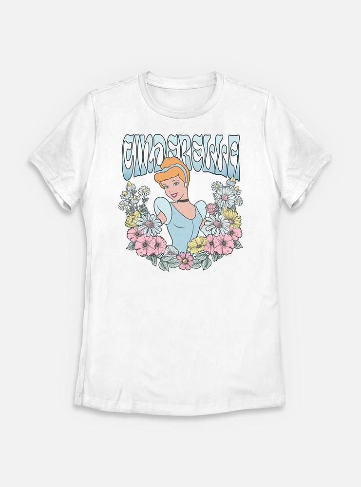 Disney Princesses Cinderella Floral Wreath Womens T-Shirt