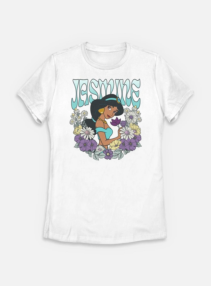 Disney Princesses Jasmine Floral Wreath Womens T-Shirt