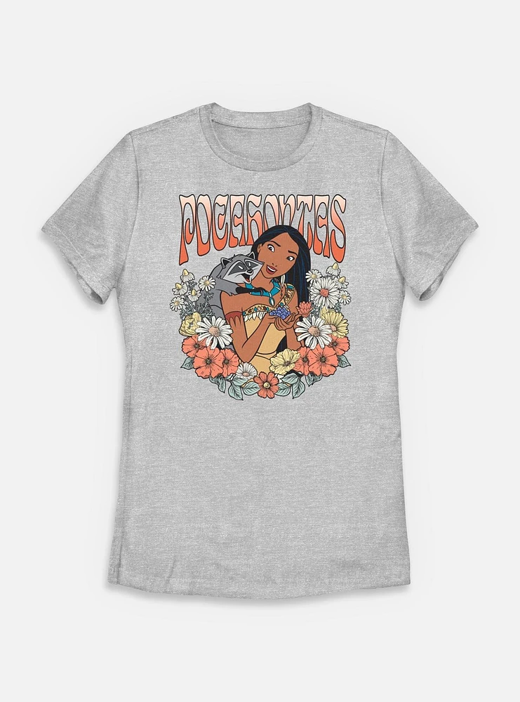 Disney Princesses Pocahontas Floral Wreath Womens T-Shirt