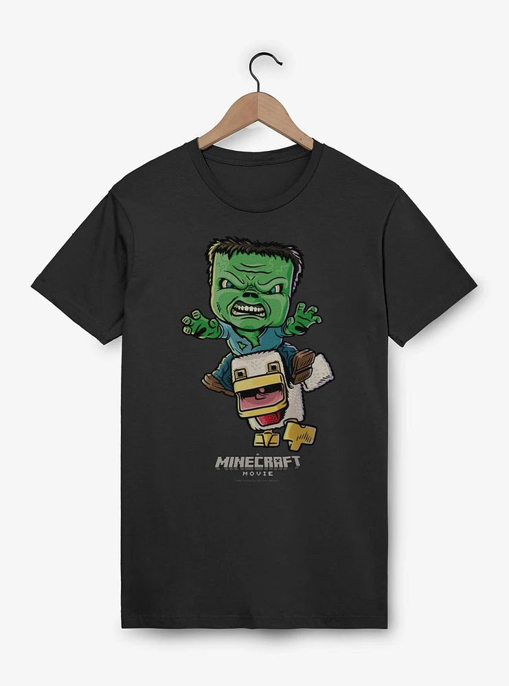 A Minecraft Movie Chicken Jockey Cartoon Style T-Shirt
