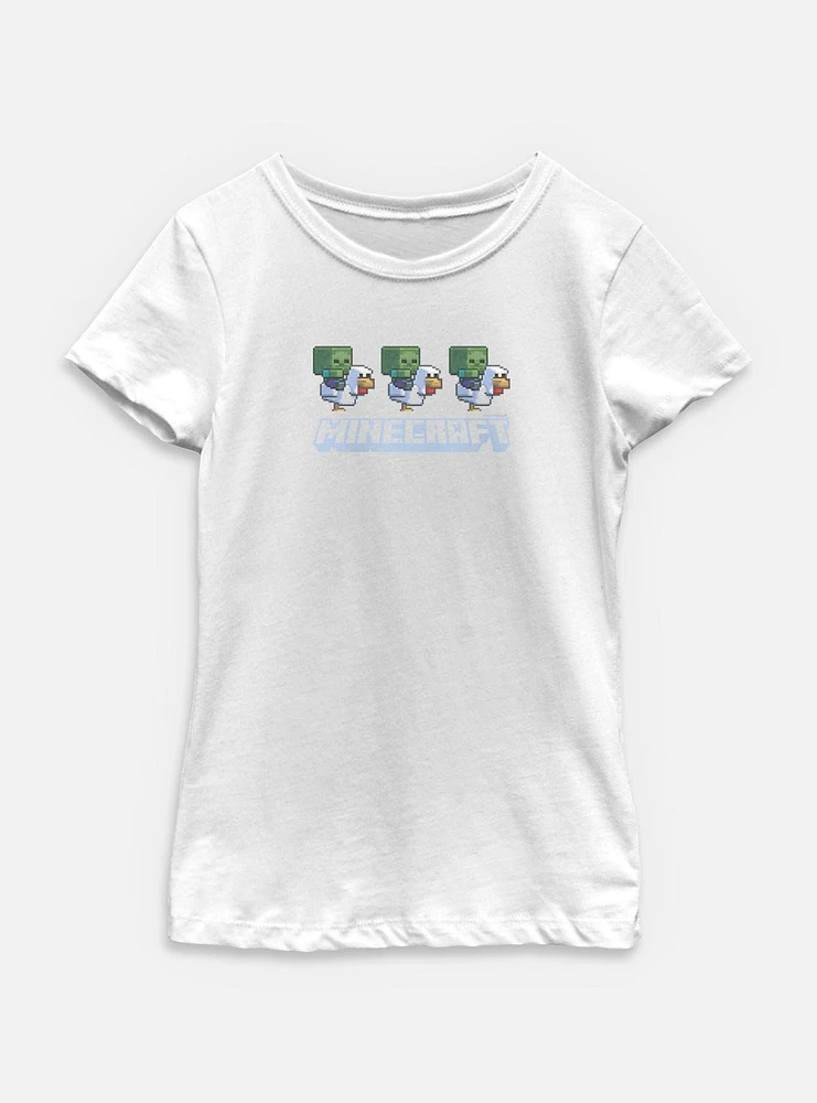 A Minecraft Movie Chicken Jockey Pixel Logo Youth Girls T-Shirt