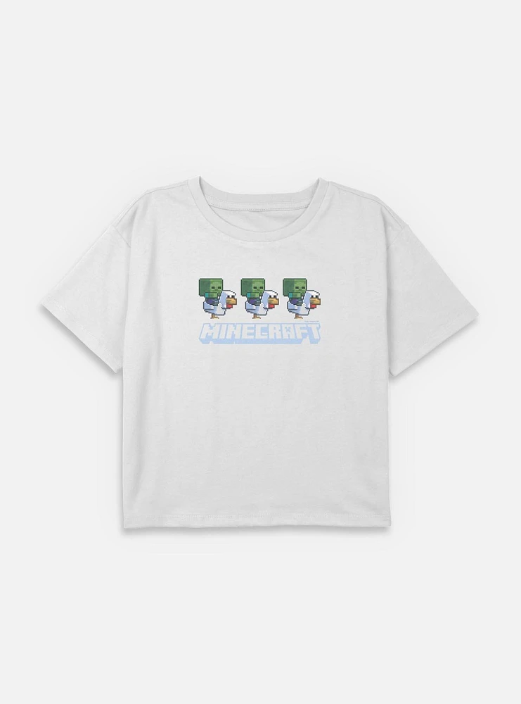 A Minecraft Movie Chicken Jockey Pixel Logo  Youth Girls Boxy Crop T-Shirt