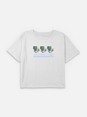 A Minecraft Movie Chicken Jockey Pixel Logo  Youth Girls Boxy Crop T-Shirt