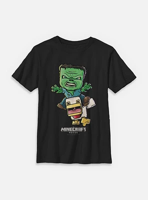A Minecraft Movie Chicken Jockey Cartoon Style Youth T-Shirt