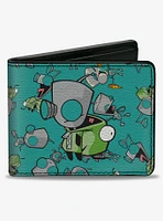 Invader Zim GIR Robot and Disguised Poses Scattered Bifold Wallet