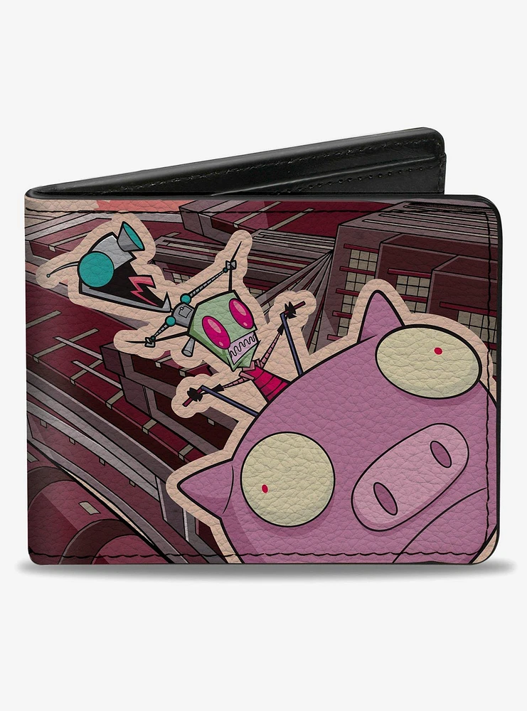 Invader Zim GIR and Piggy Scene With Title Logo Bifold Wallet