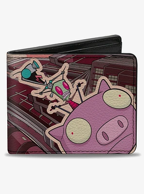 Invader Zim GIR and Piggy Scene With Title Logo Bifold Wallet