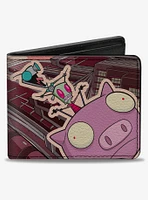 Invader Zim GIR and Piggy Scene With Title Logo Bifold Wallet