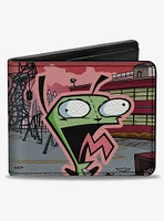 Invader Zim and GIR Dog Rooftop Scene Bifold Wallet