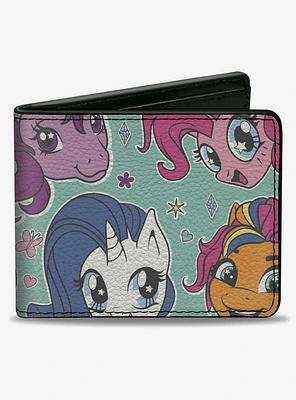My Little Pony Faces Close Up and Cutie Marks Scattered Teal Bifold Wallet