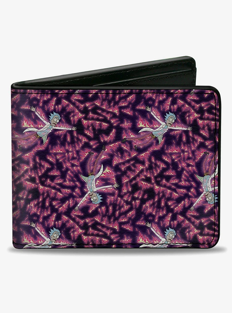 Rick and Morty Flaming Rick Scattered Poses Flames Bifold Wallet