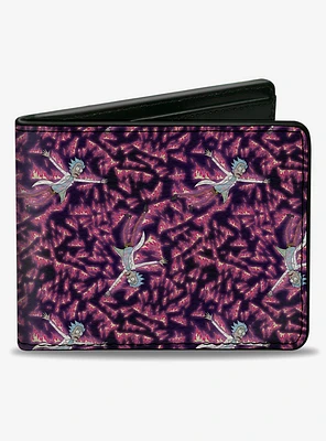 Rick and Morty Flaming Rick Scattered Poses Flames Bifold Wallet