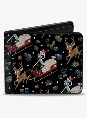 Rick and Morty Holiday Santa Rick Reindeer Sled Pose Collage Bifold Wallet