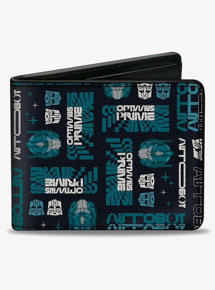 Transformers Optimus Prime Text & Icons Collage Bifold Wallet