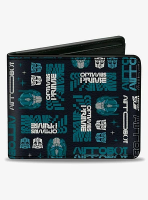 Transformers Optimus Prime Text & Icons Collage Bifold Wallet