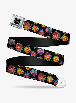 Rick and Morty Vaporwave Expressions Scattered Seatbelt Buckle Belt