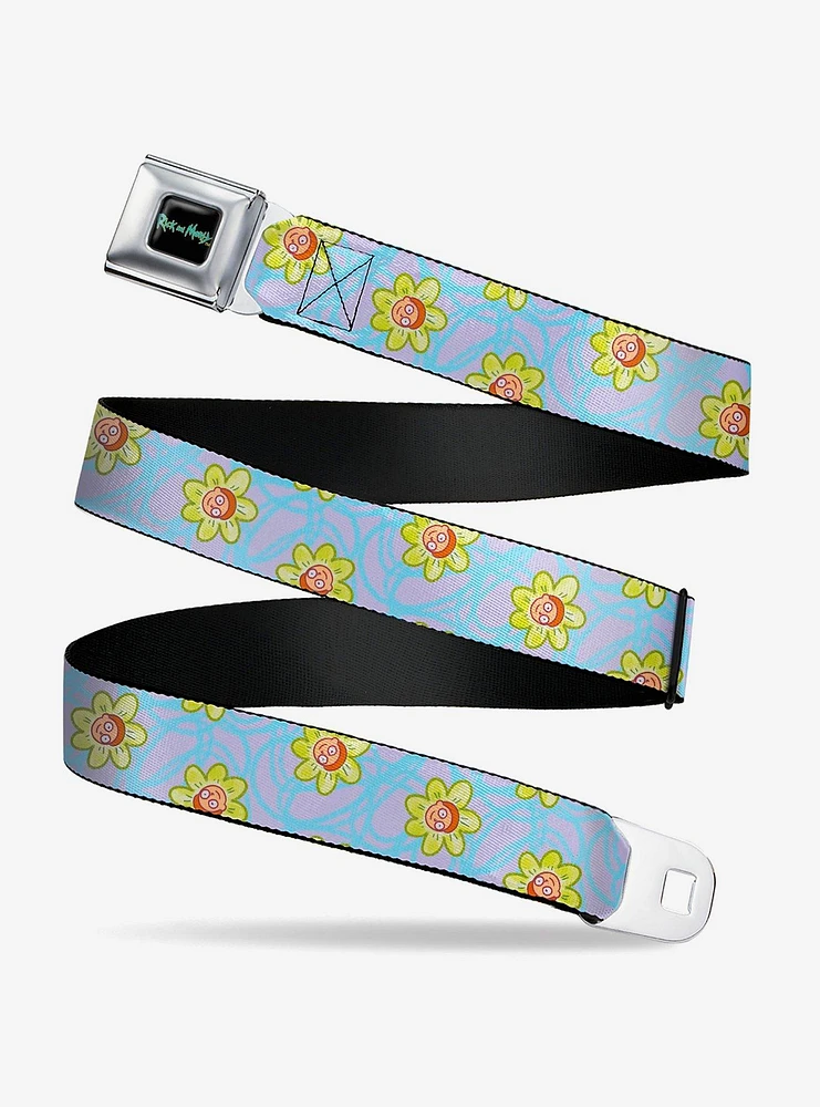 Rick and Morty Face Flowers Scattered Doodle Seatbelt Buckle Belt