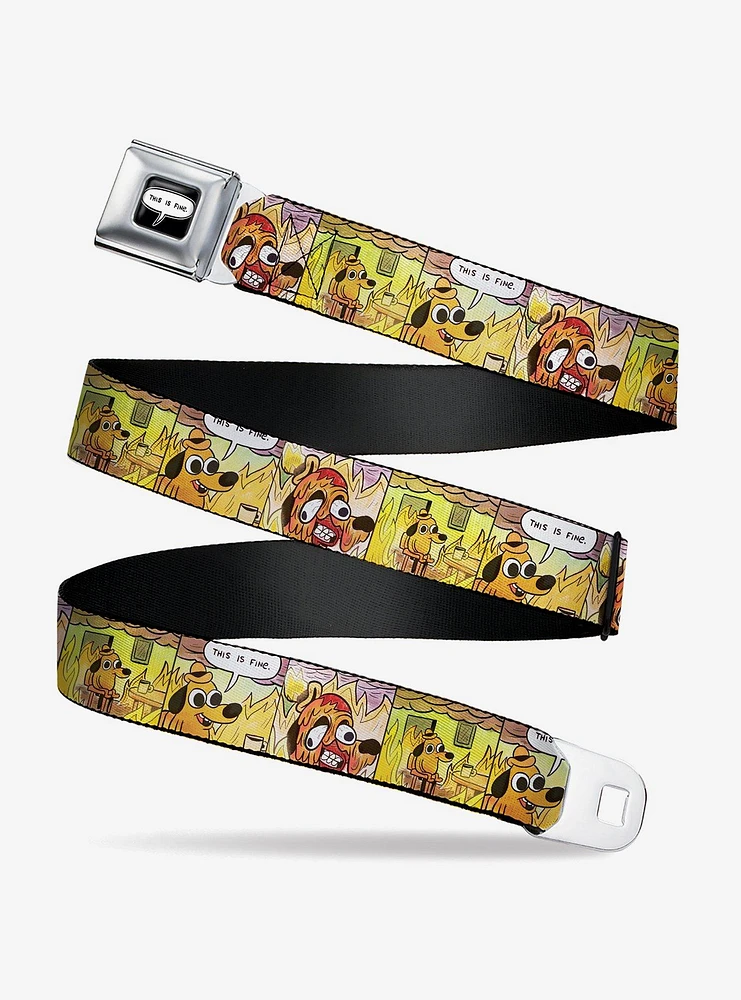 This Is Fine Question Hound Cafe Fire Comic Strip Seatbelt Buckle Belt