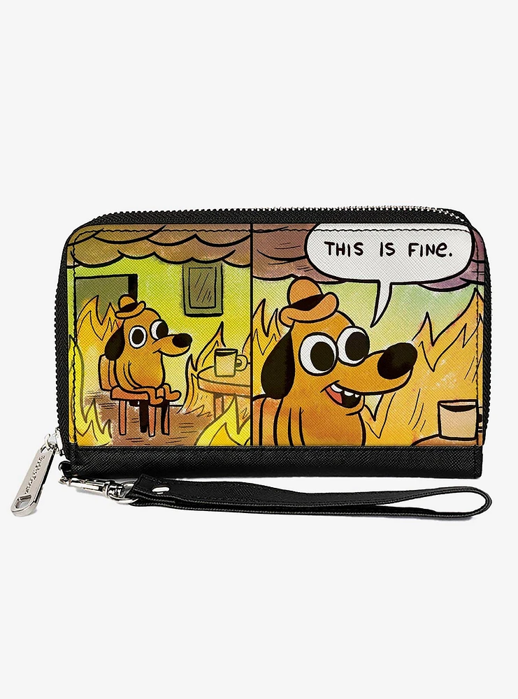 This Is Fine Question Hound Cafe Fire Comic Strip Zip Around Wallet