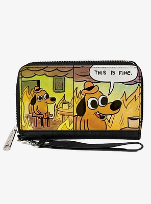 This Is Fine Question Hound Cafe Fire Comic Strip Zip Around Wallet