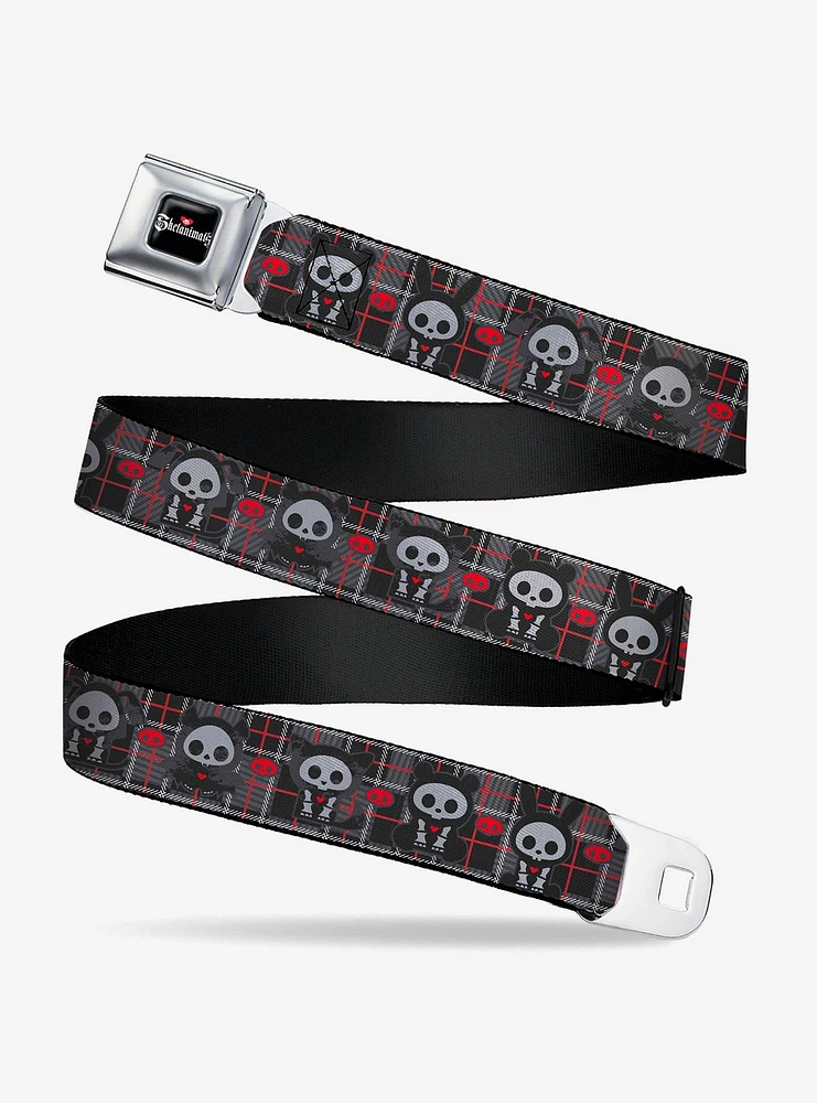 Skelanimals Five Animals and Face Logo Plaid Seatbelt Buckle Belt