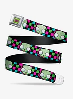 Invader Zim GIR Face Checker Multi Neon Seatbelt Buckle Belt