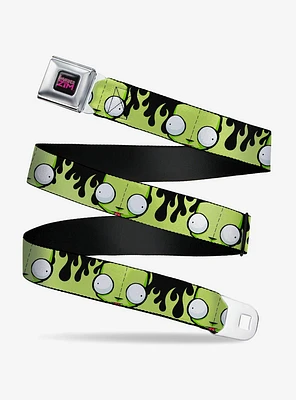 Invader Zim GIR Face and Flames Seatbelt Buckle Belt