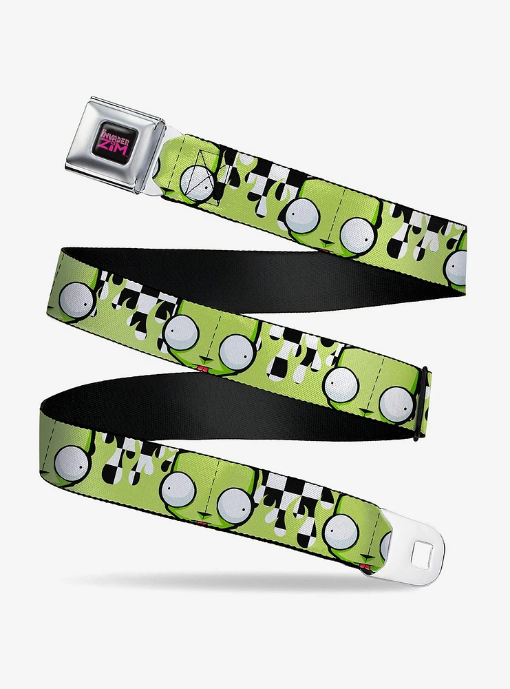 Invader Zim GIR Face and Checker Flames Seatbelt Buckle Belt