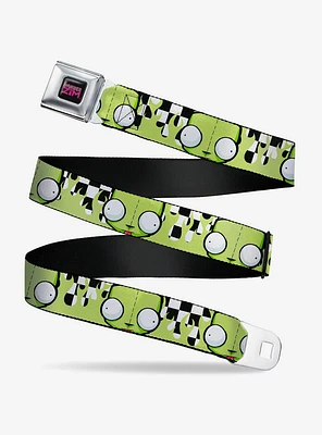 Invader Zim GIR Face and Checker Flames Seatbelt Buckle Belt