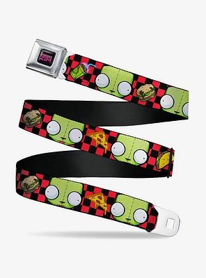Invader Zim GIR Face and Food Icons Checker Seatbelt Buckle Belt