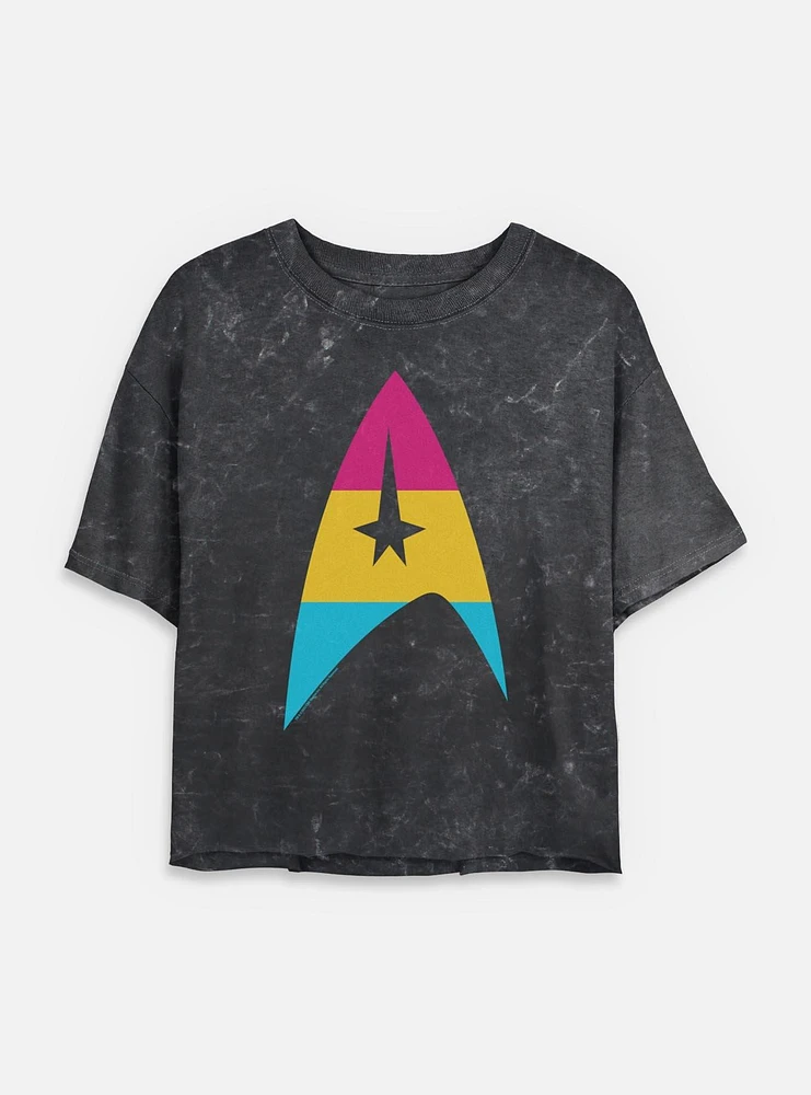 Star Trek Pan Flag Logo Mineral Wash Womens Crop T-Shirt
