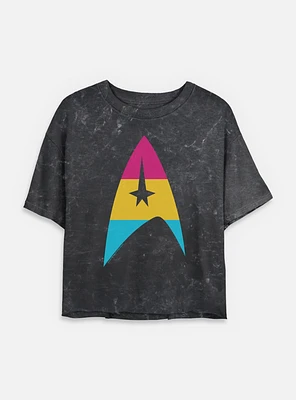 Star Trek Pan Flag Logo Mineral Wash Womens Crop T-Shirt