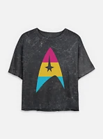 Star Trek Pan Flag Logo Mineral Wash Womens Crop T-Shirt