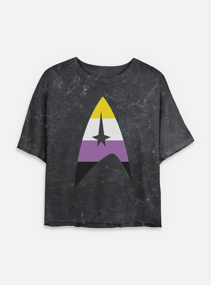 Star Trek Nonbinary Flag Logo Mineral Wash Womens Crop T-Shirt